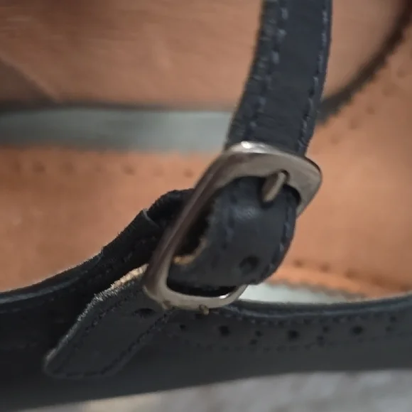 Clarks NavyLeather Heeled Peep-Toe Shoes with Adjustable Strap - Picture 8 of 12